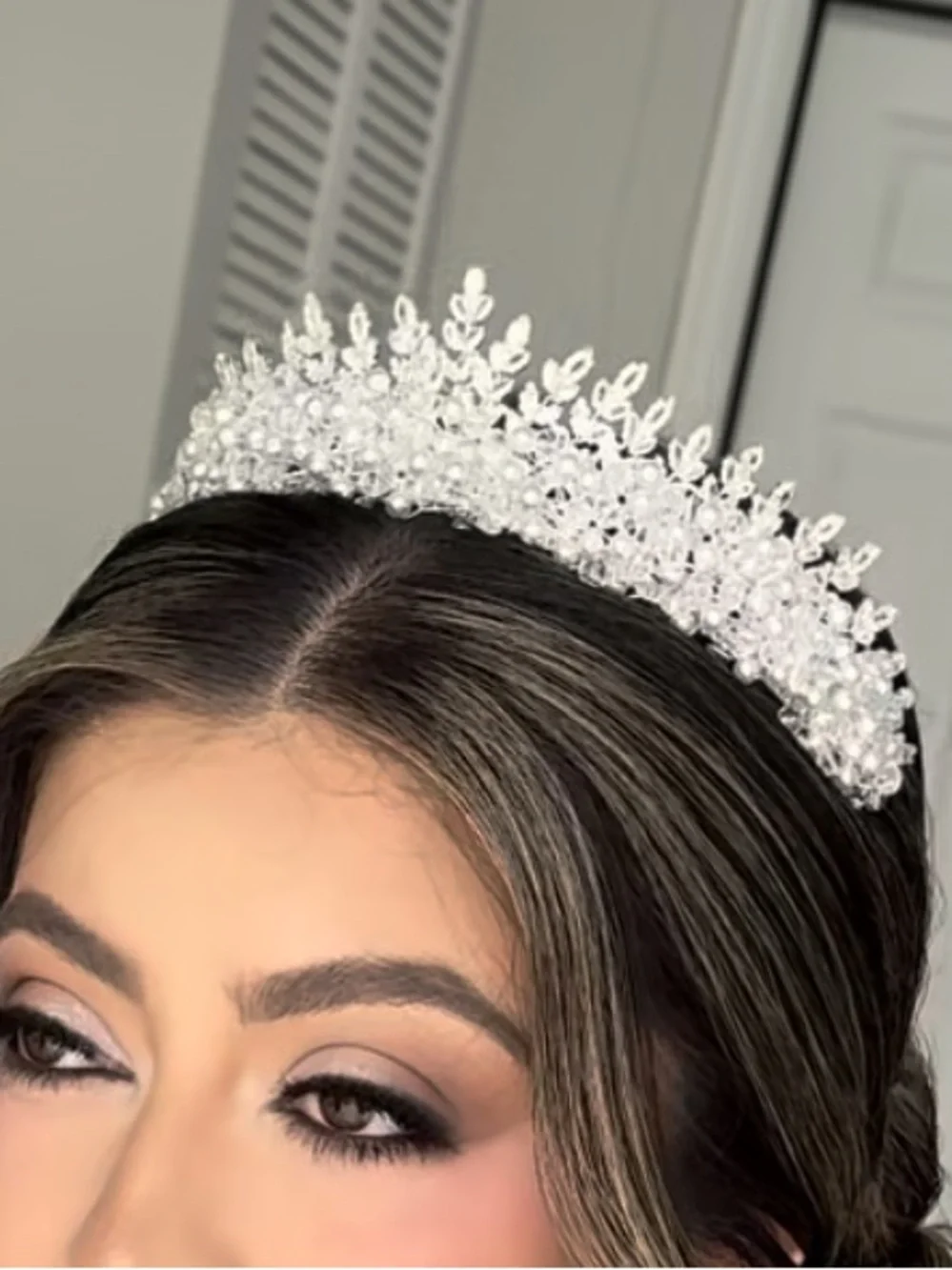 Crystal Pearl Bridal Tiara Headband - White